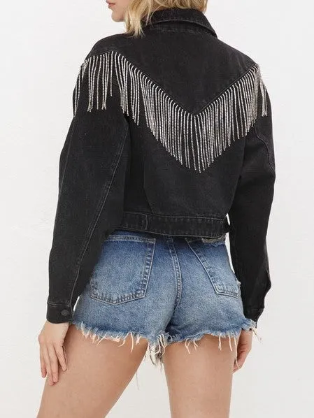 27 Denim Rhinestone Fringe Jacket