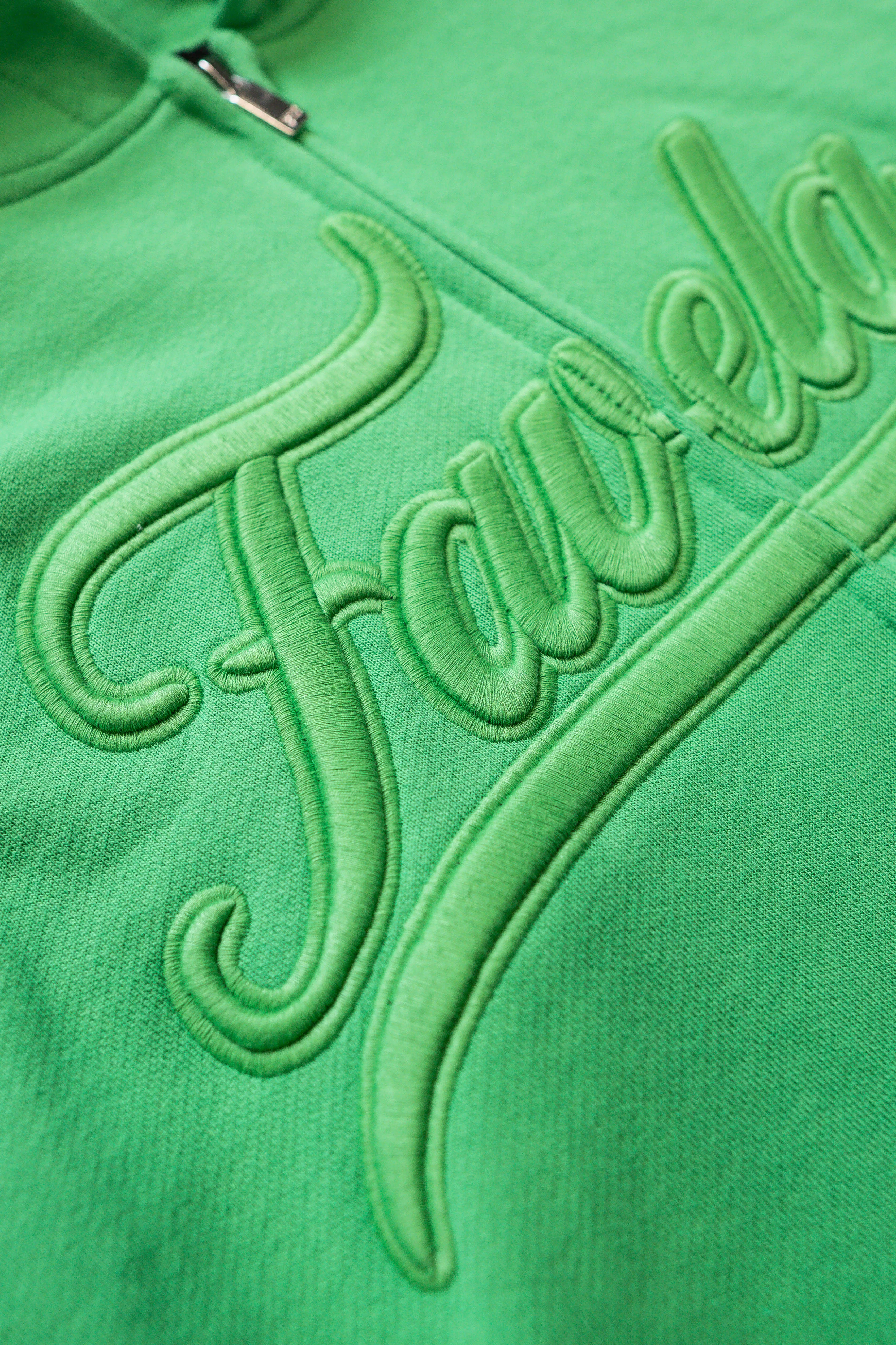 3D COLLEGE EMBROIDERY APPLE GREEN FRONTZIP