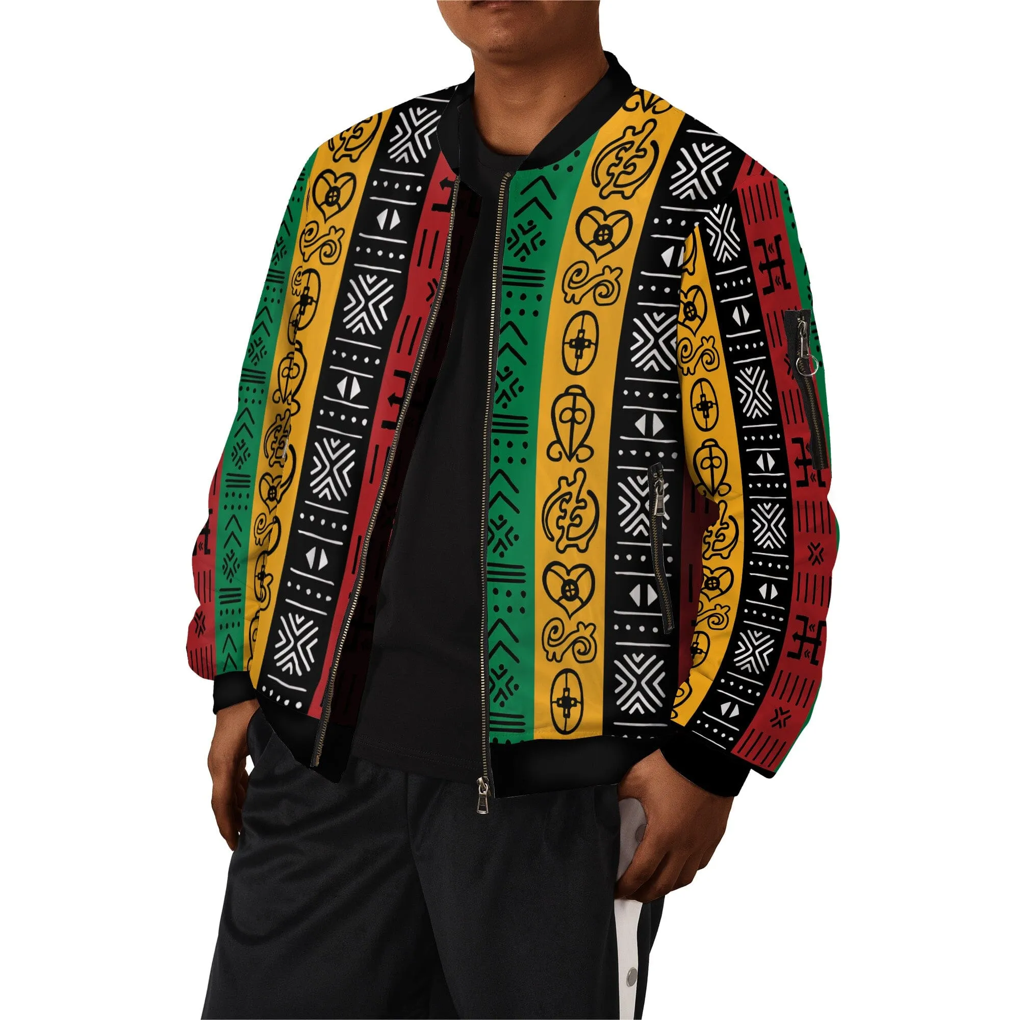 African Symbols in Pan-African Colors Bomber Jacket