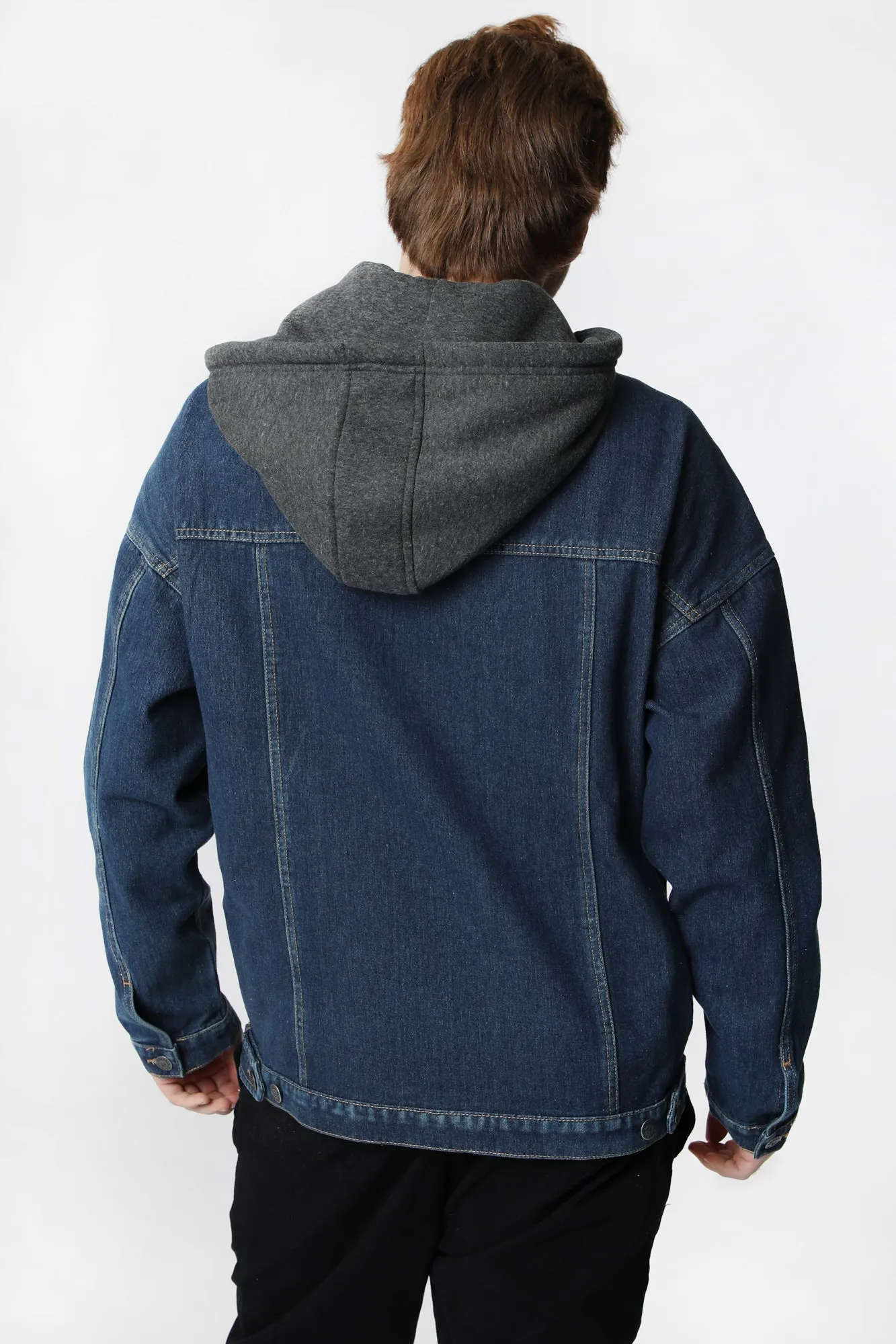 Amnesia Mens Hooded Denim Jacket with Adjustable Drawstring