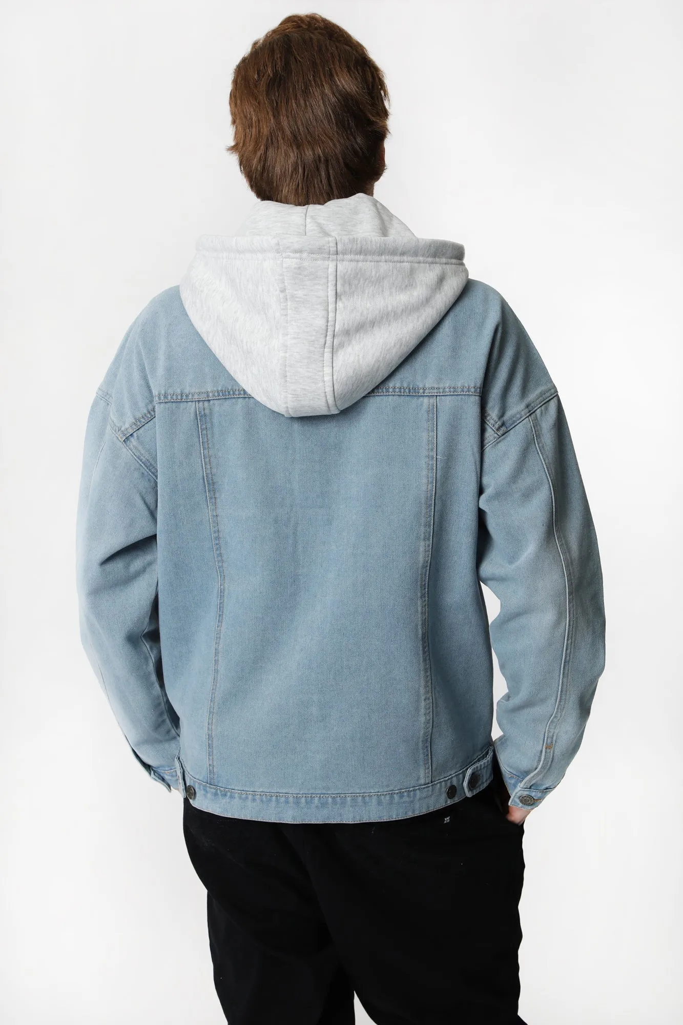 Amnesia Mens Hooded Denim Jacket with Adjustable Drawstring