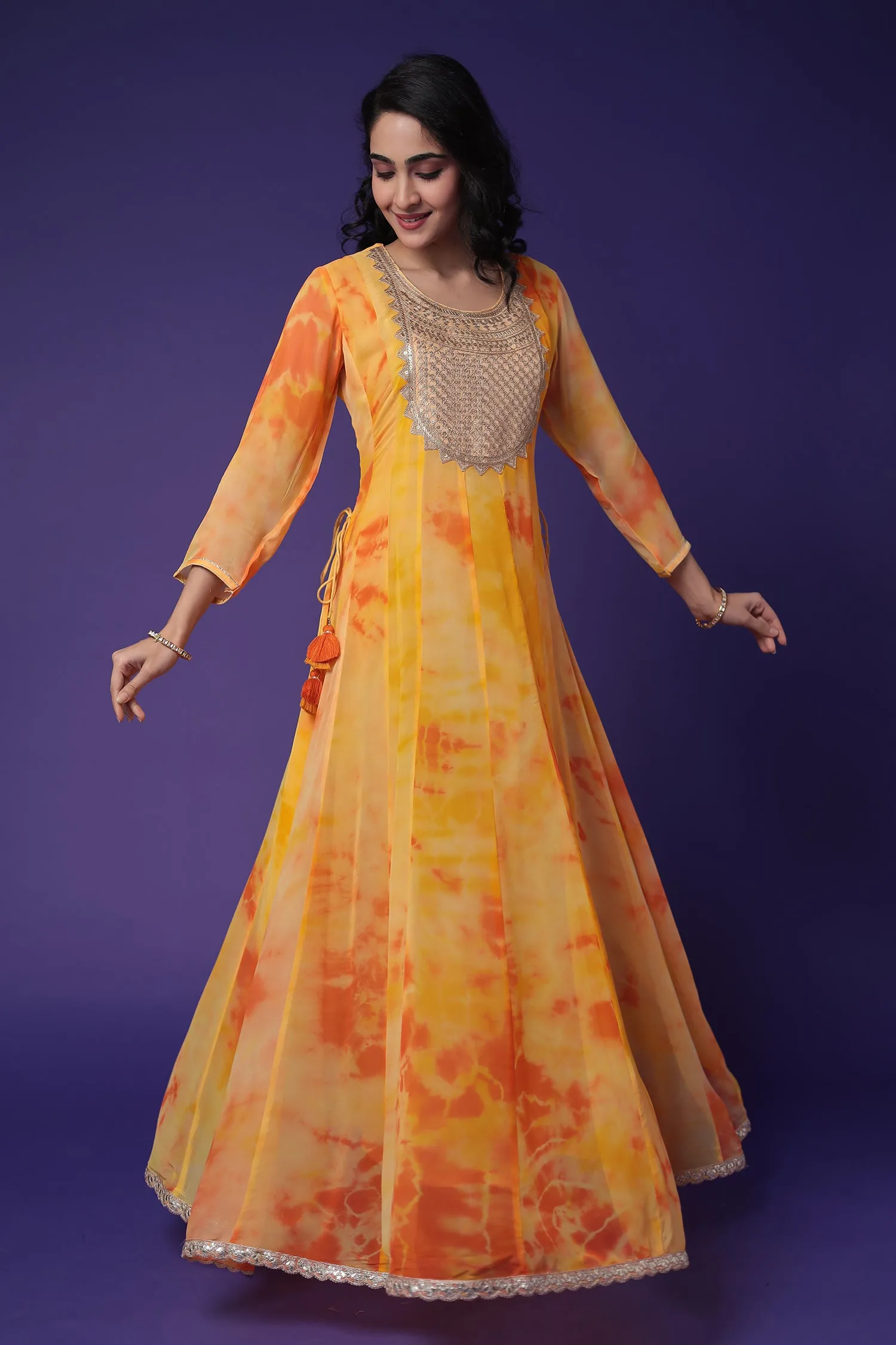 Anarkali Tie & Dye Georgette Suit Embroidered with Dori work