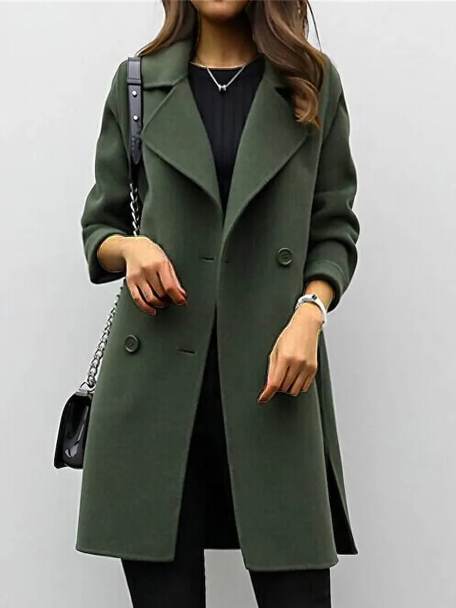 Womens Army Green Zippered Coat with Color Block Design