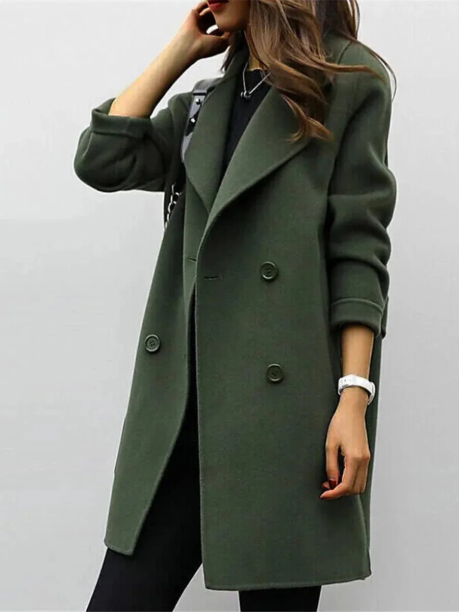 Womens Army Green Zippered Coat with Color Block Design