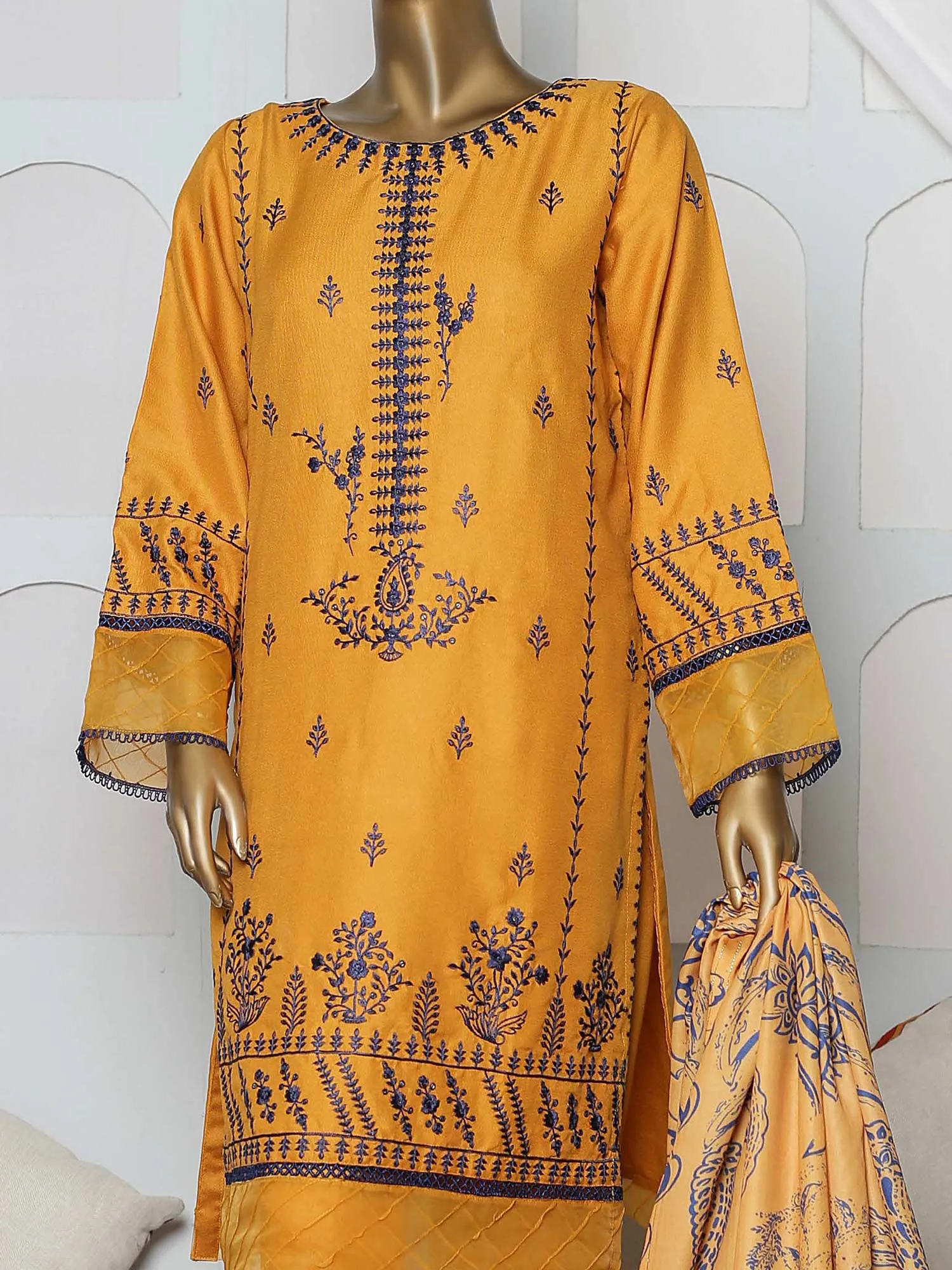 Bin Saeed Mustard Dhanak Suit with Winter Shawl