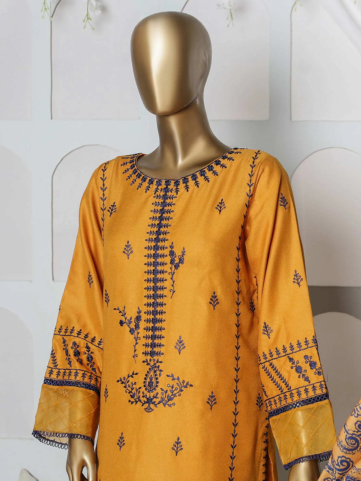 Bin Saeed Mustard Dhanak Suit with Winter Shawl