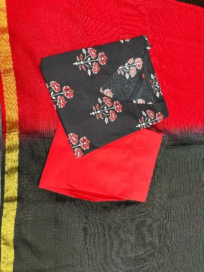 Black & Red Saganeri Blockprint Cotton Salwar Suit Set