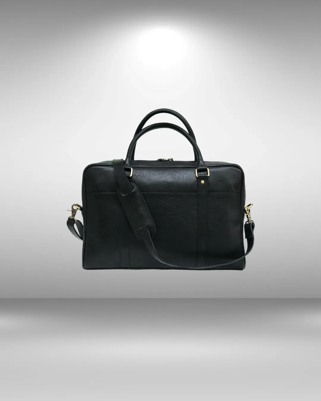 Black Leather Laptop Bag -  Single Zipper Compartment