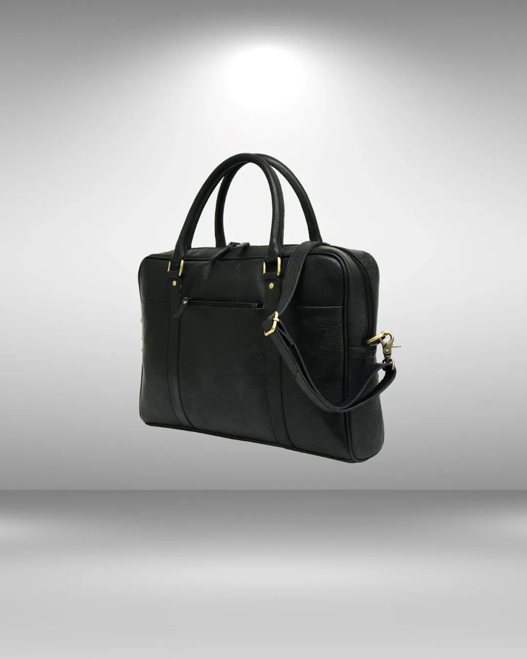 Black Leather Laptop Bag -  Single Zipper Compartment