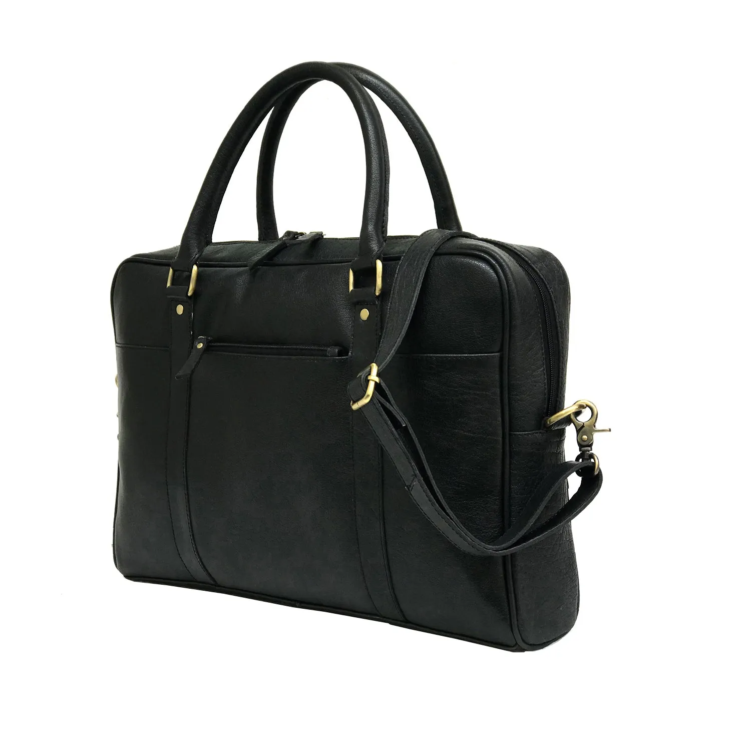 Black Leather Laptop Bag -  Single Zipper Compartment