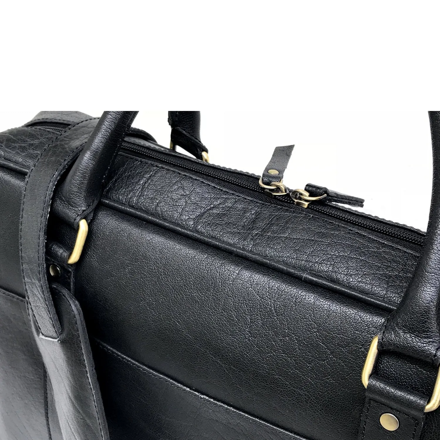 Black Leather Laptop Bag -  Single Zipper Compartment