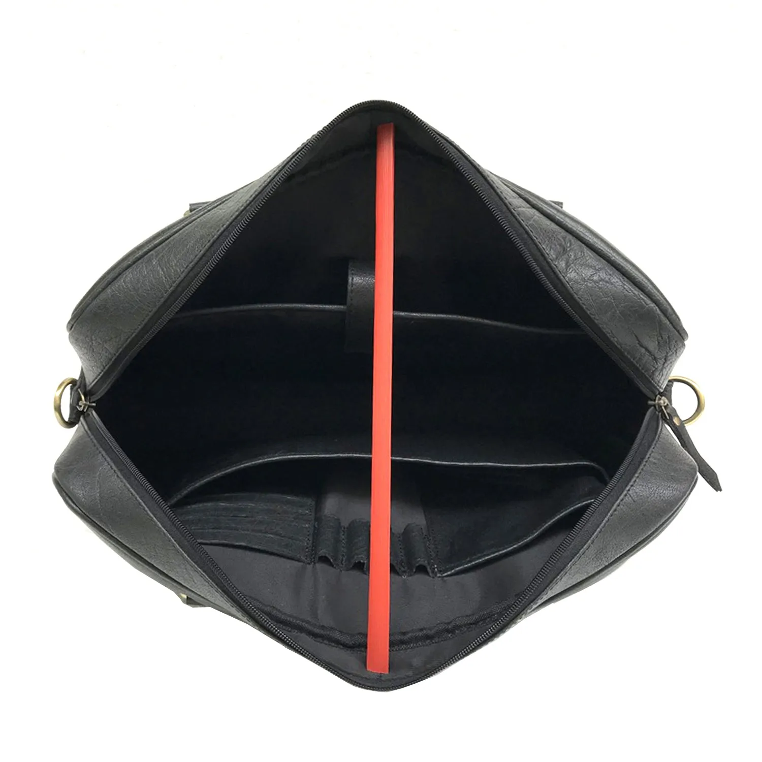 Black Leather Laptop Bag -  Single Zipper Compartment