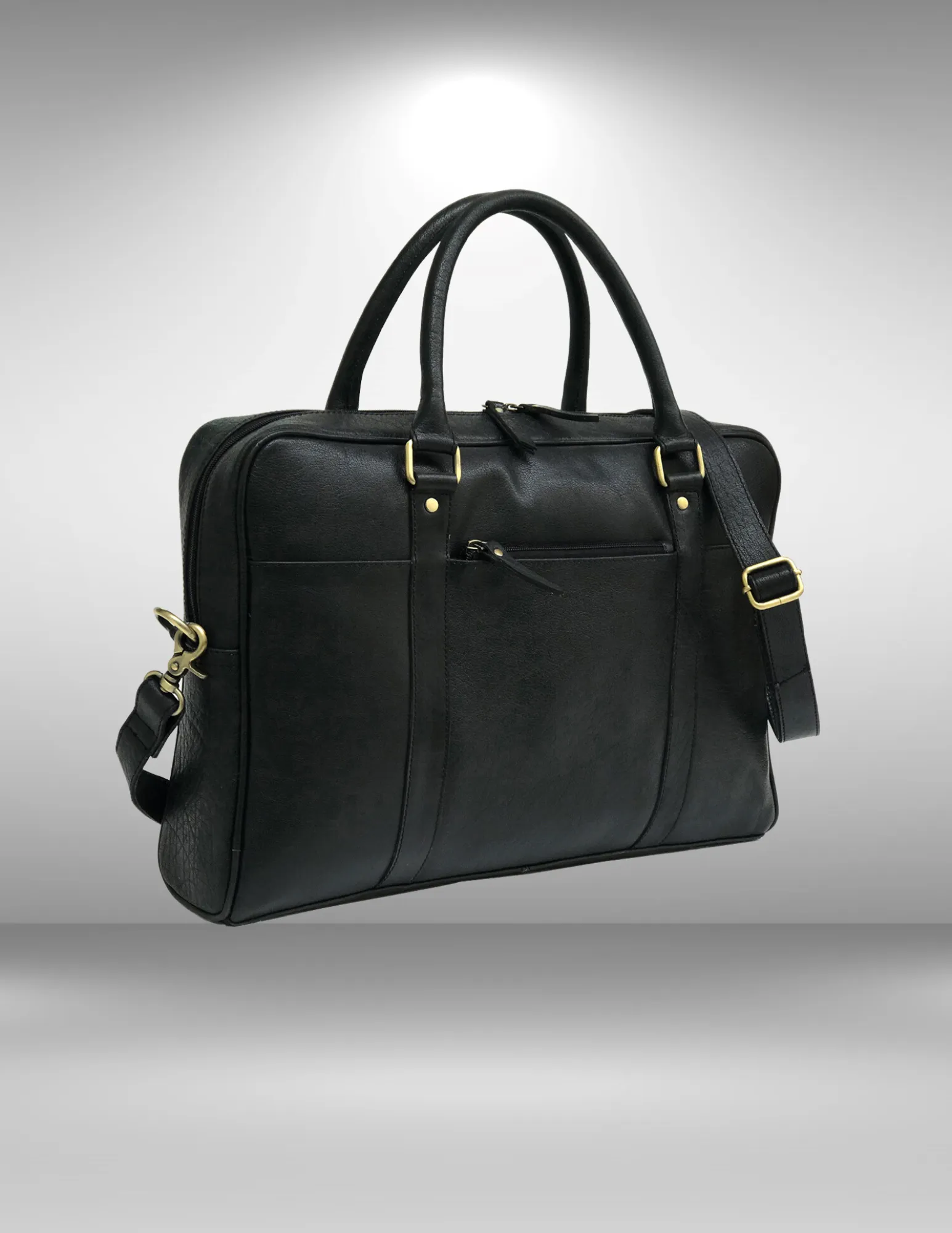 Black Leather Laptop Bag -  Single Zipper Compartment