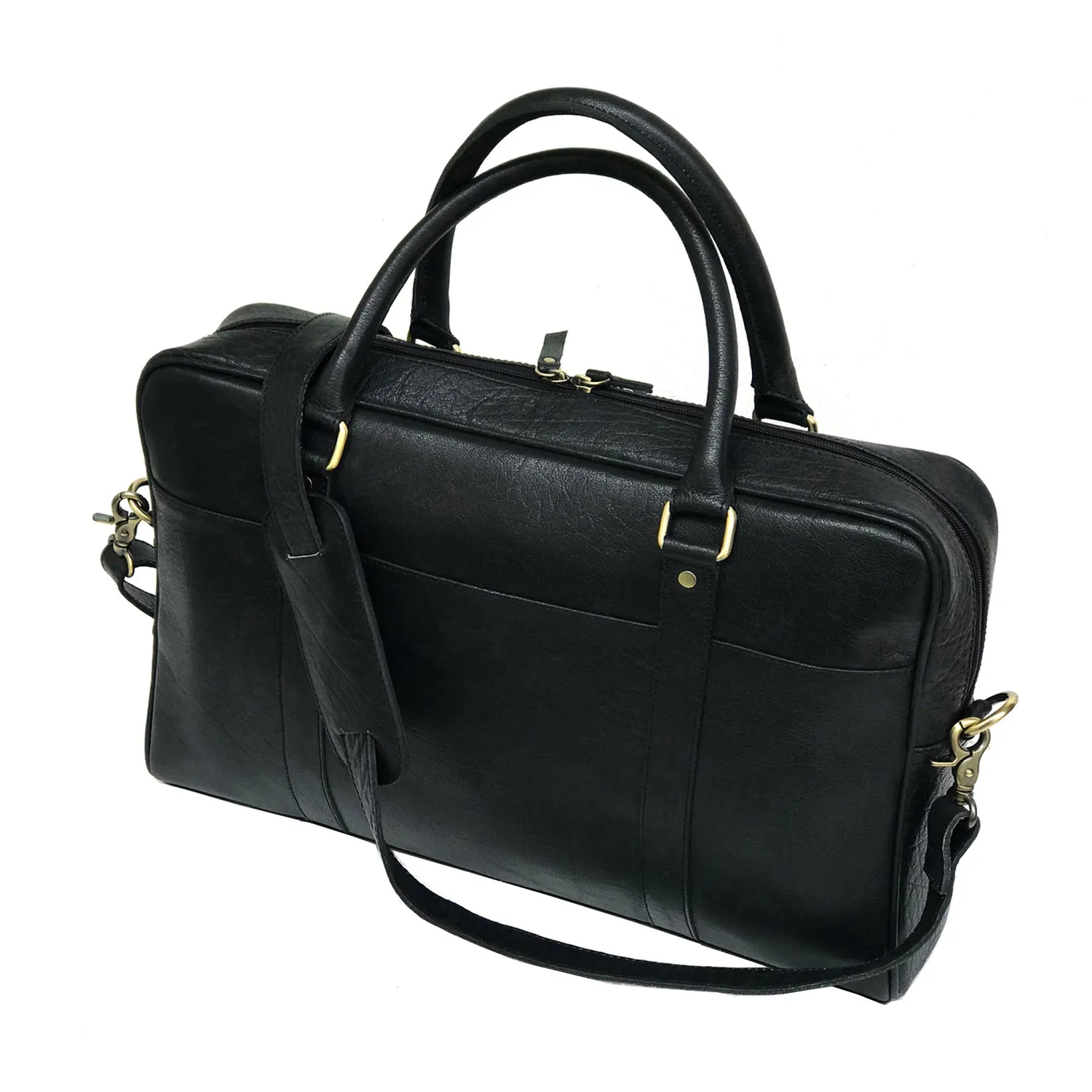 Black Leather Laptop Bag -  Single Zipper Compartment