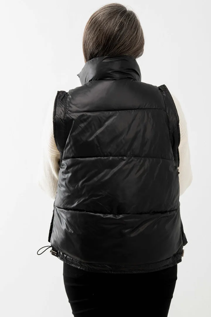 BLACK SLEEVELESS PUFFER JACKET