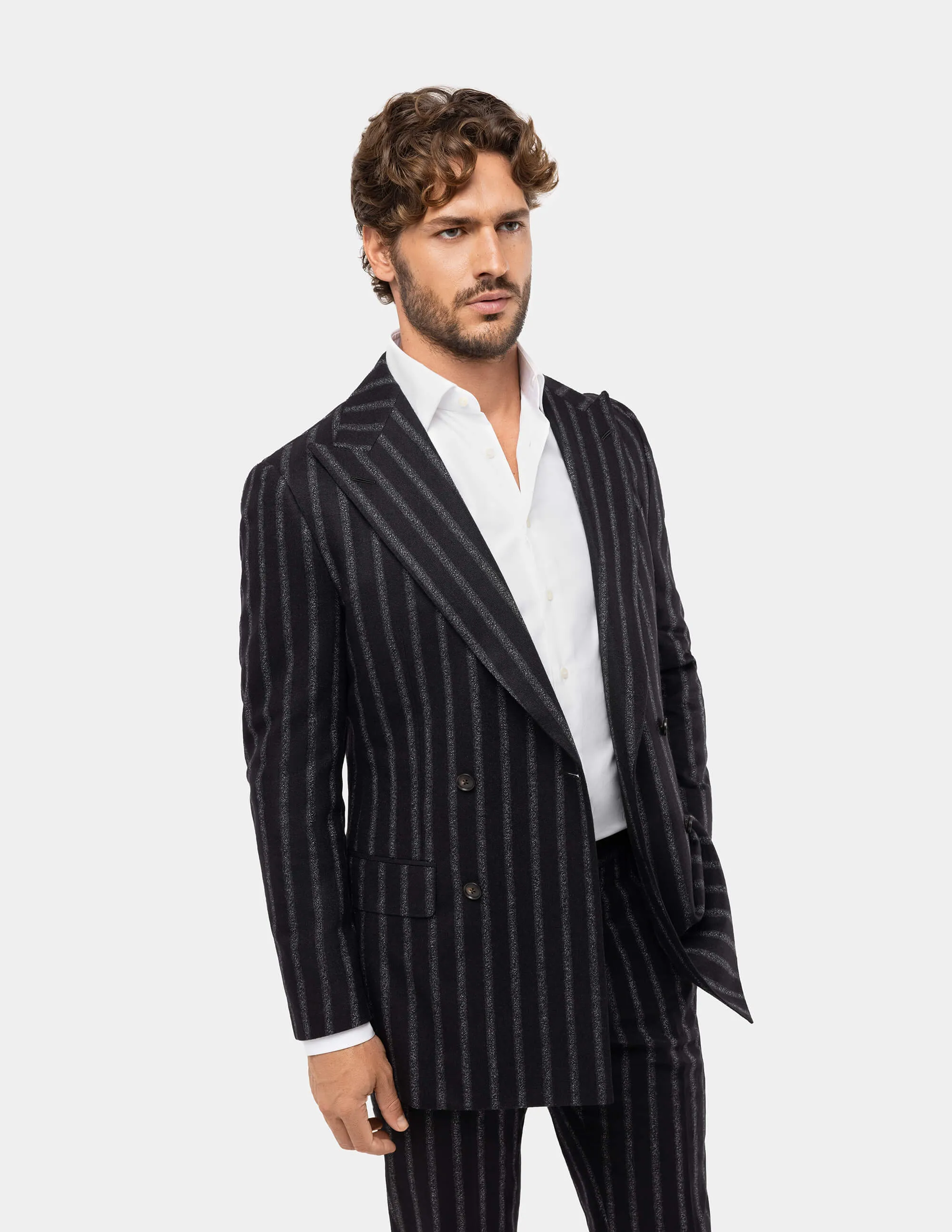 Black White Stripes Double Breasted Suit