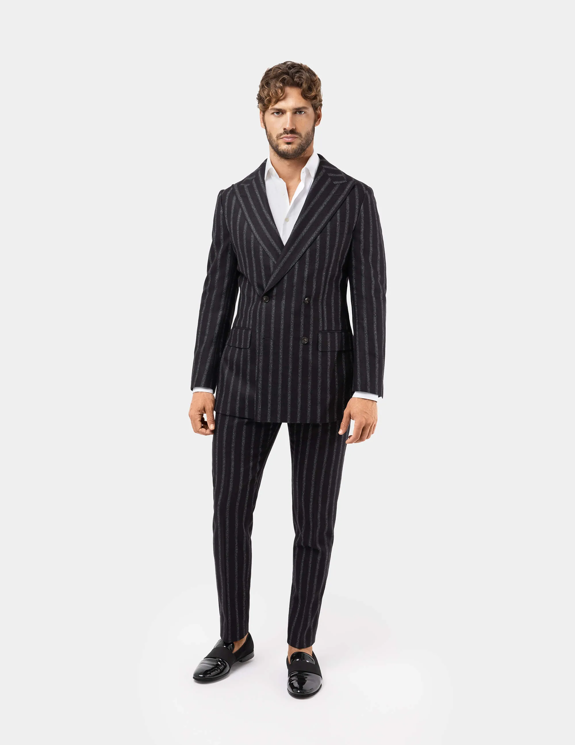 Black White Stripes Double Breasted Suit