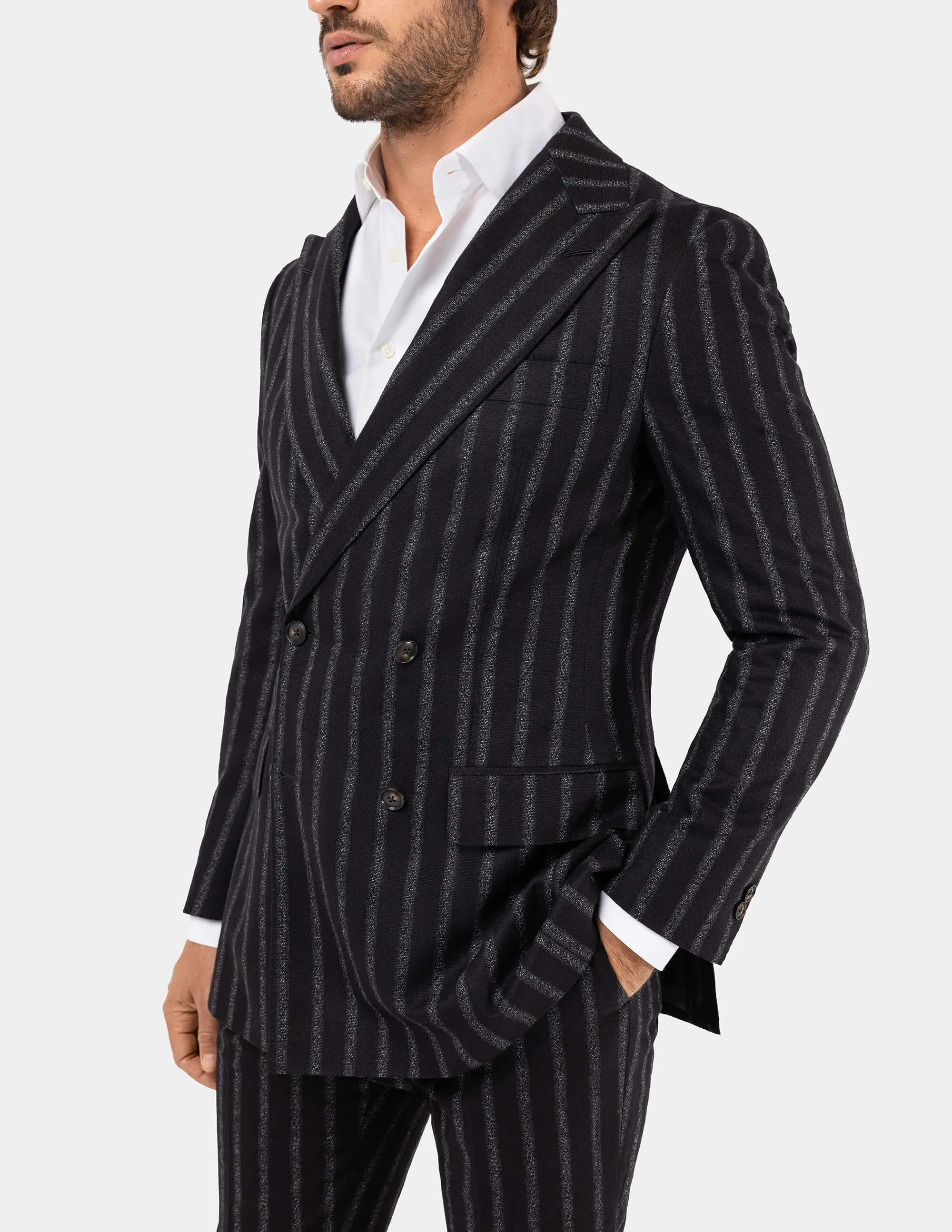 Black White Stripes Double Breasted Suit