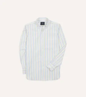 Blue and Yellow Dual Stripe Cotton Oxford Cloth Button-Down Shirt