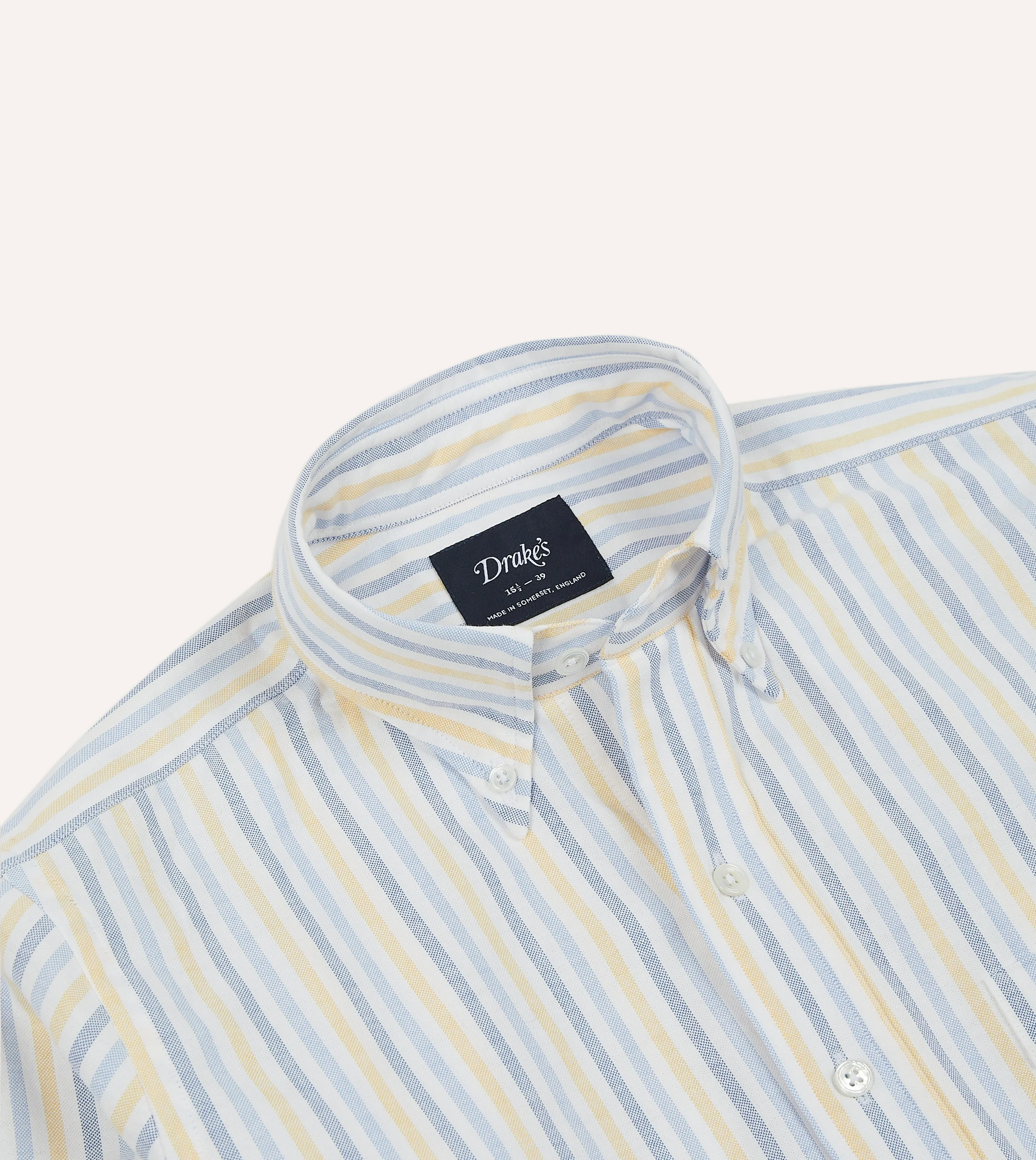 Blue and Yellow Dual Stripe Cotton Oxford Cloth Button-Down Shirt