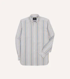 Blue Multi Stripe Cotton Oxford Cloth Button-Down Shirt