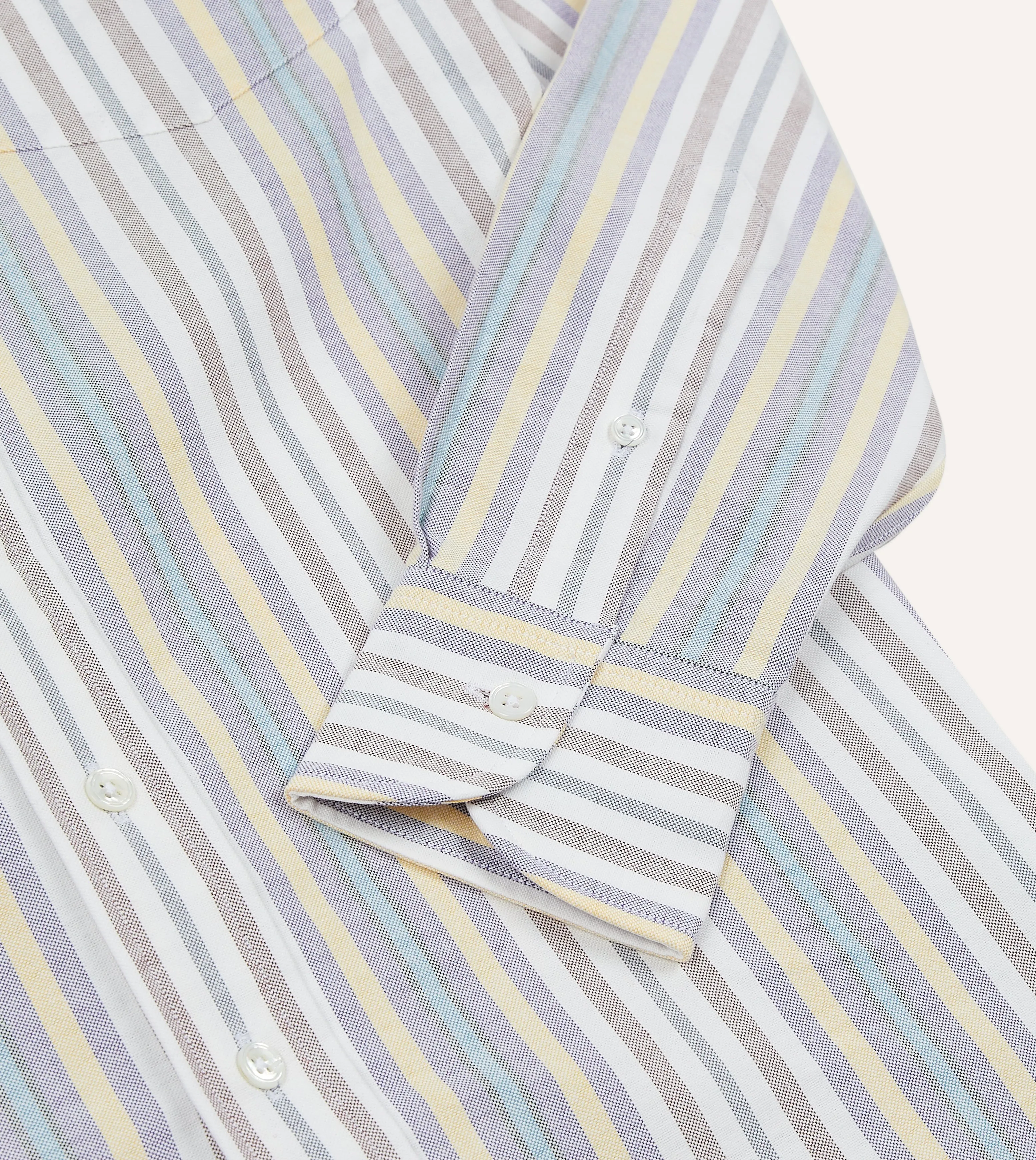 Blue Multi Stripe Cotton Oxford Cloth Button-Down Shirt