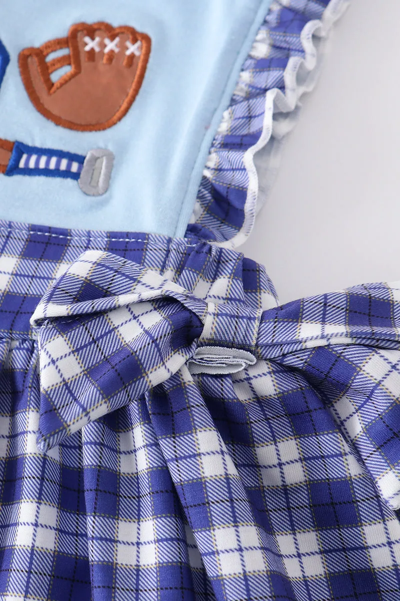 Blue plaid baseball applique girl set