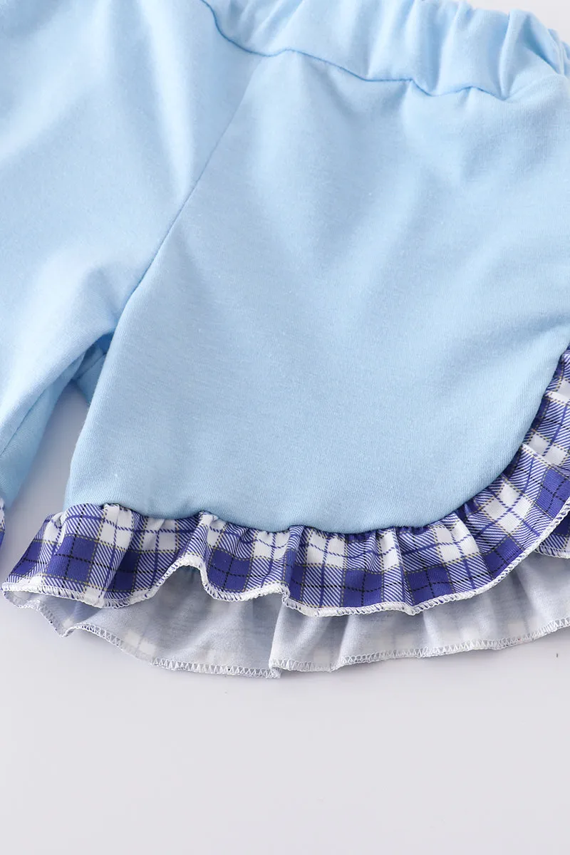 Blue plaid baseball applique girl set