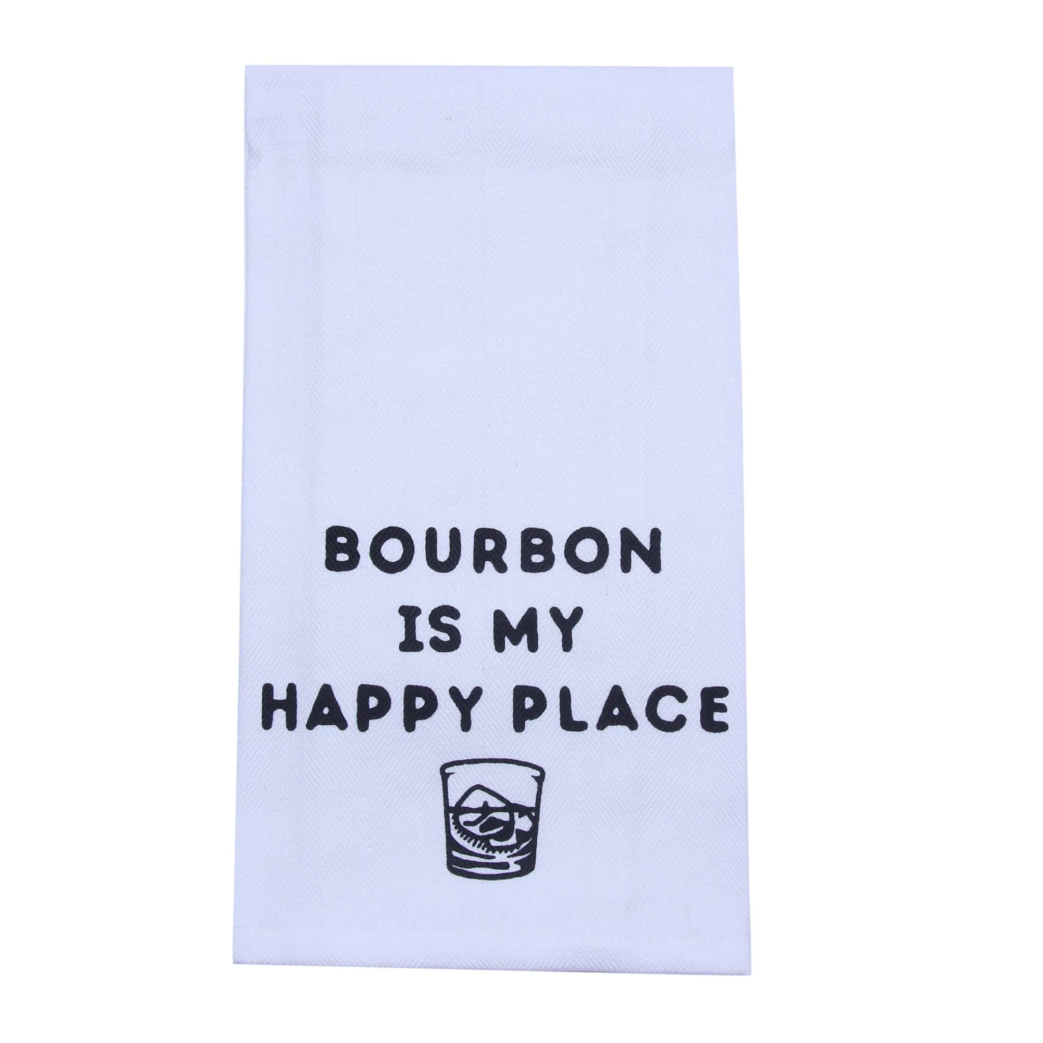 Bourbon is My Happy Place Tea Towel - Alcohol Gift - Bar