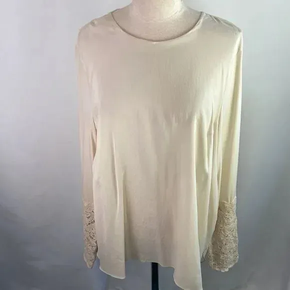 Bruno Cucinelli Cream Silk w Lace Cuffs Top