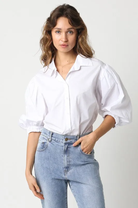 Bubble Sleeve Button Down Top