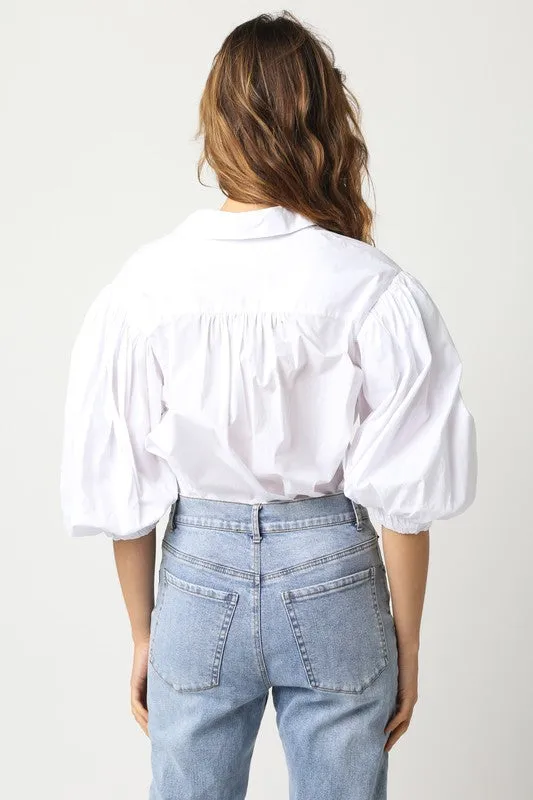 Bubble Sleeve Button Down Top