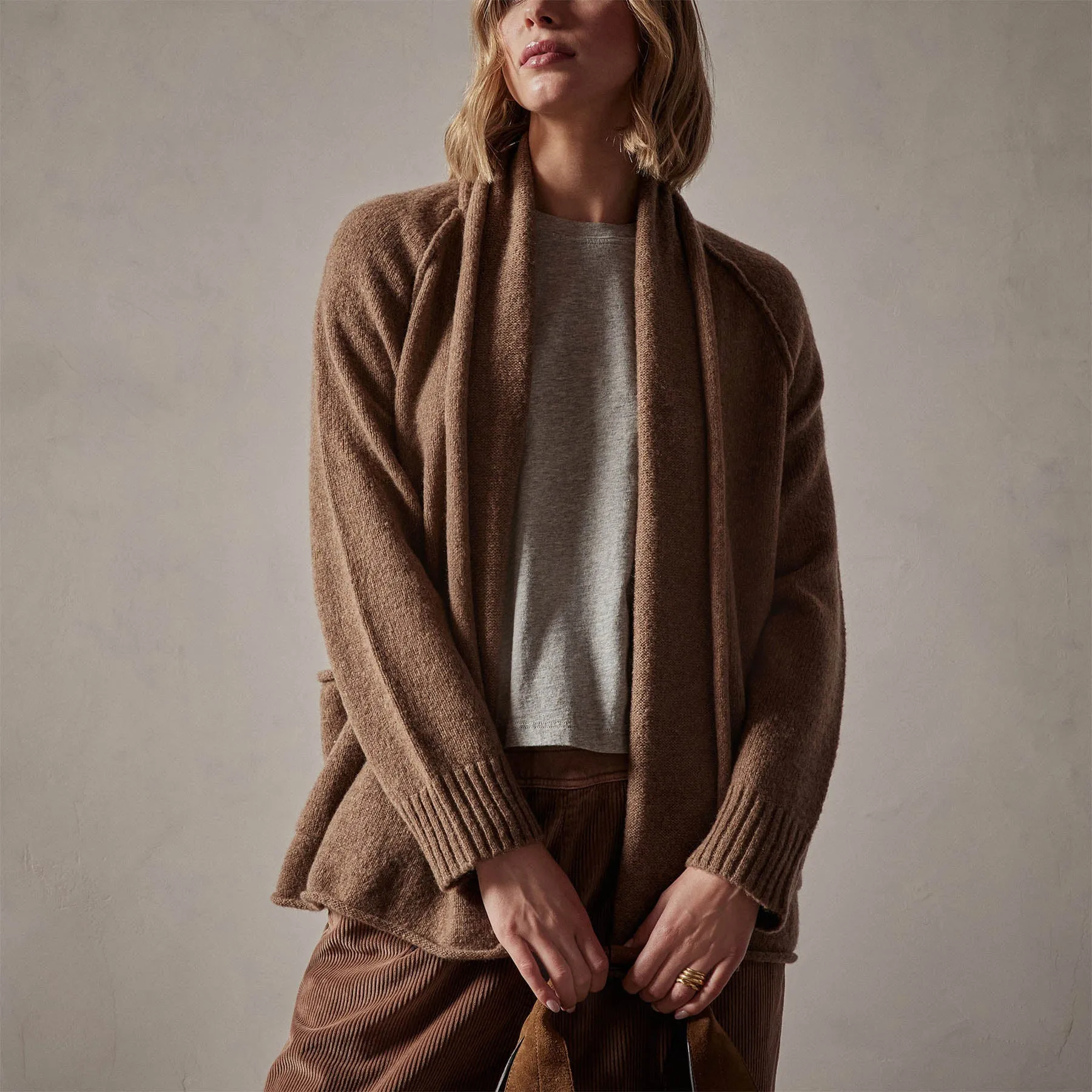 Cashmere Shawl Collar Relaxed Cardigan - Chestnut