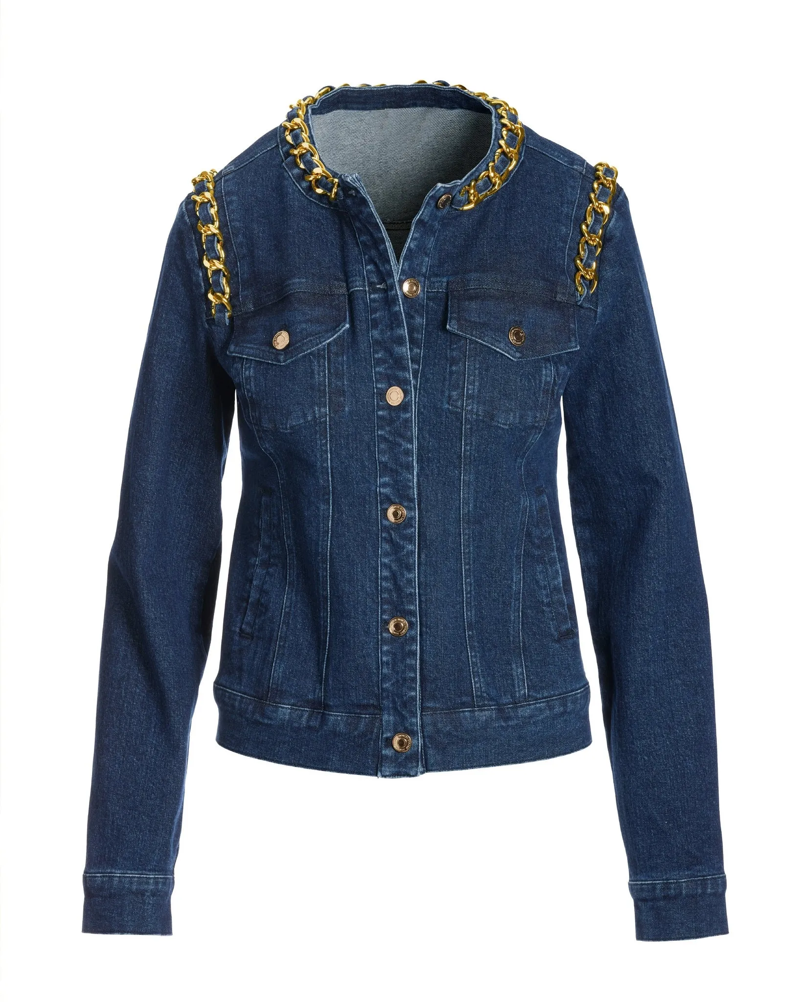 Chain Detail Chic Denim Jacket Dark Wash