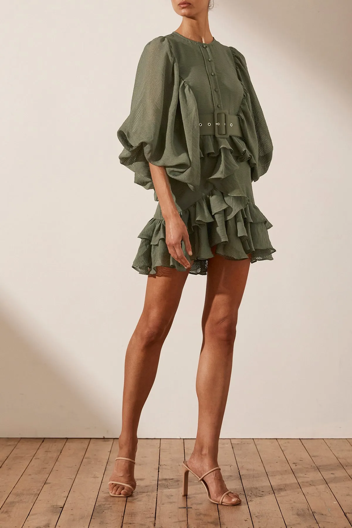 CHARLOTTE DRAPED MINI DRESS - KHAKI