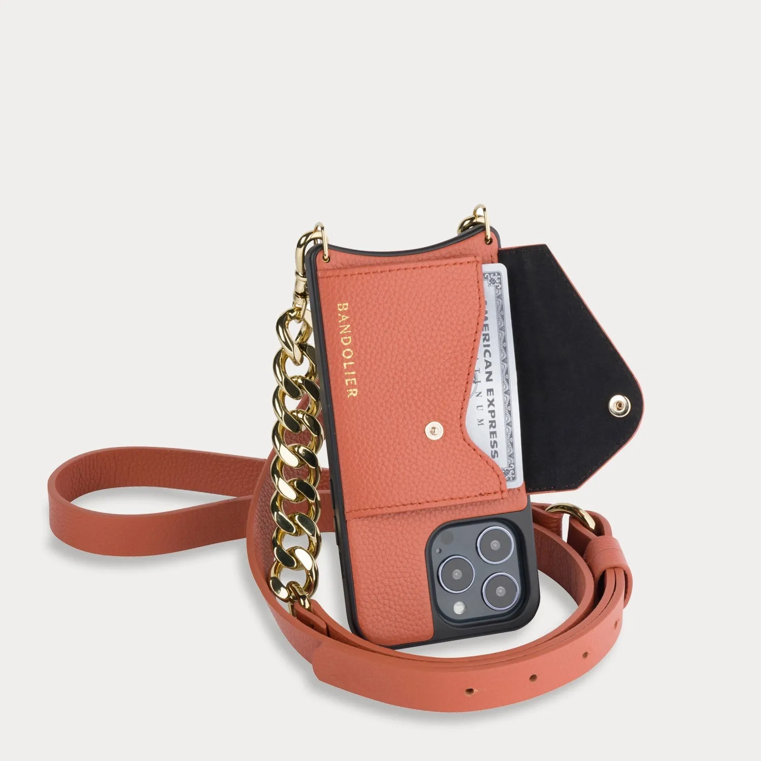 Charlotte Pebble Leather Crossbody Bandolier - Clay/Gold