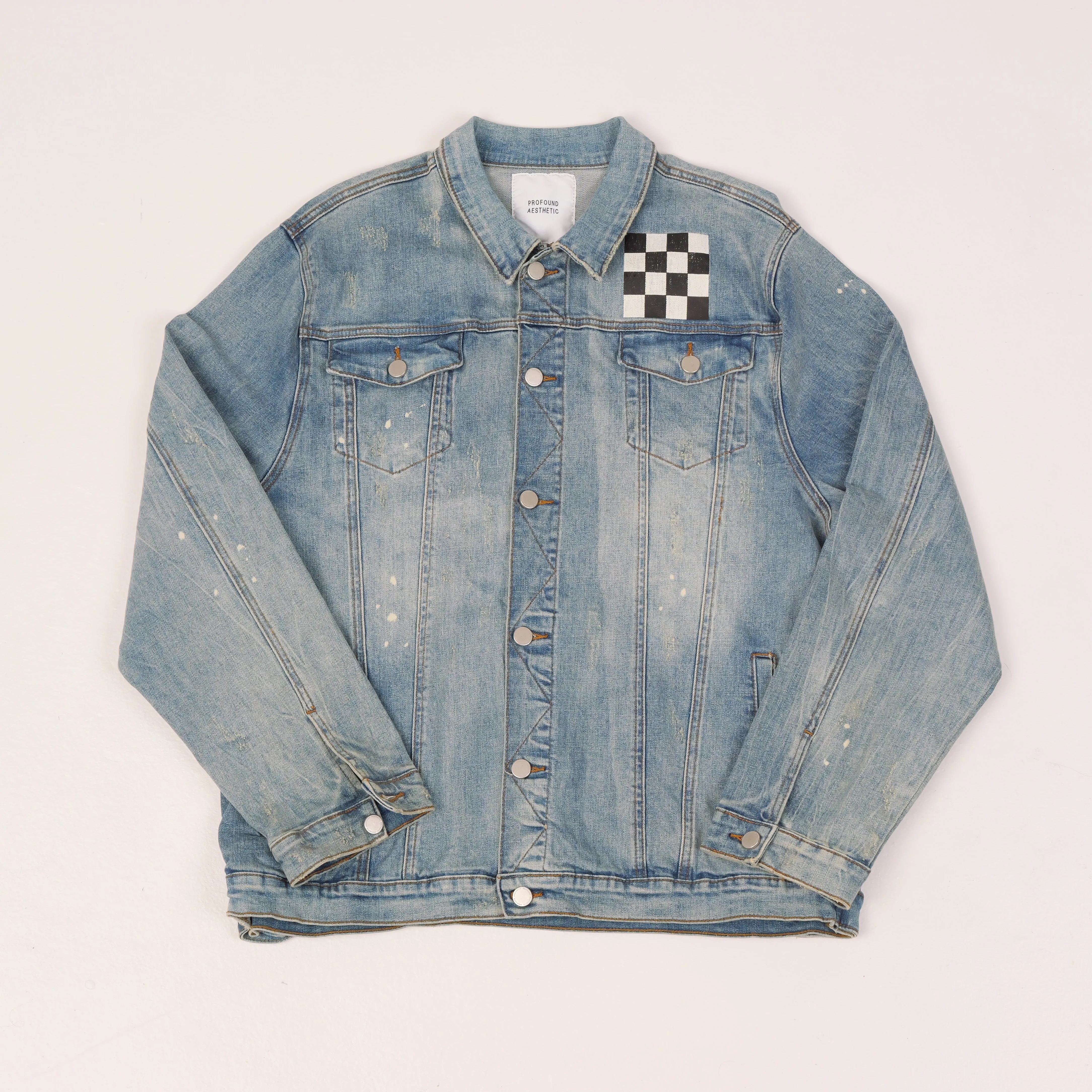 CHECKERED DENIM JACKET LIGHT WASH