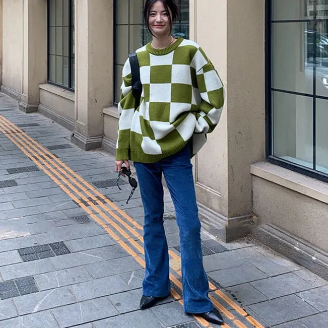 Checkered Sweater With Round Neck