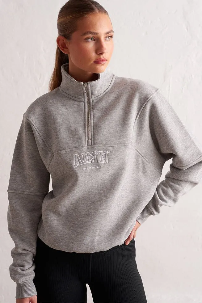 College Sweat Half Zip | Grey Melange