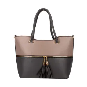 Color-block tassel tote - grey