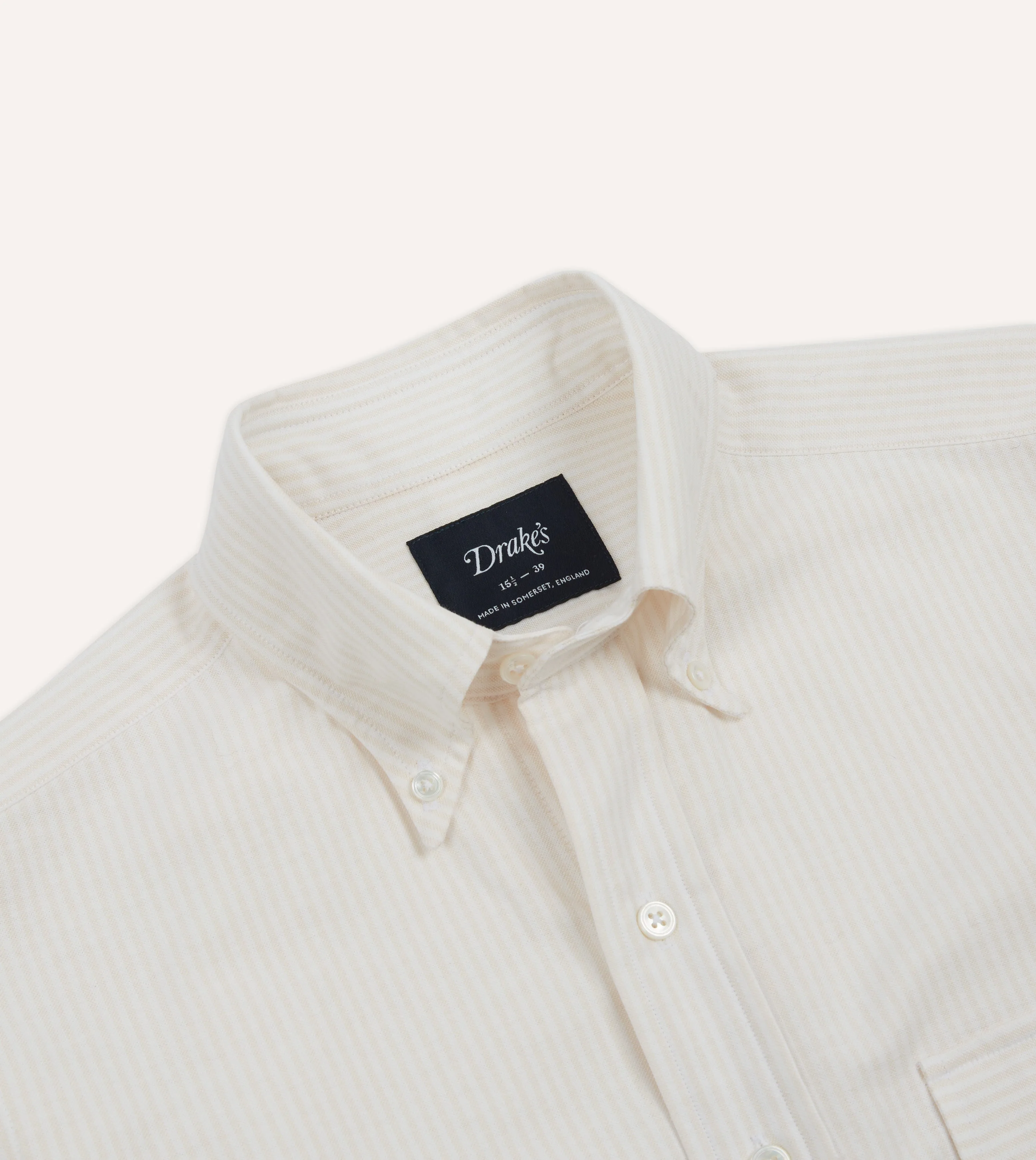 Cream Ticking Stripe Cotton Oxford Cloth Pocket Button-Down Shirt