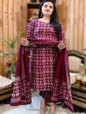 Crimson Cotton Straight Salwar Suit with Dupatta