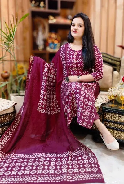 Crimson Cotton Straight Salwar Suit with Dupatta