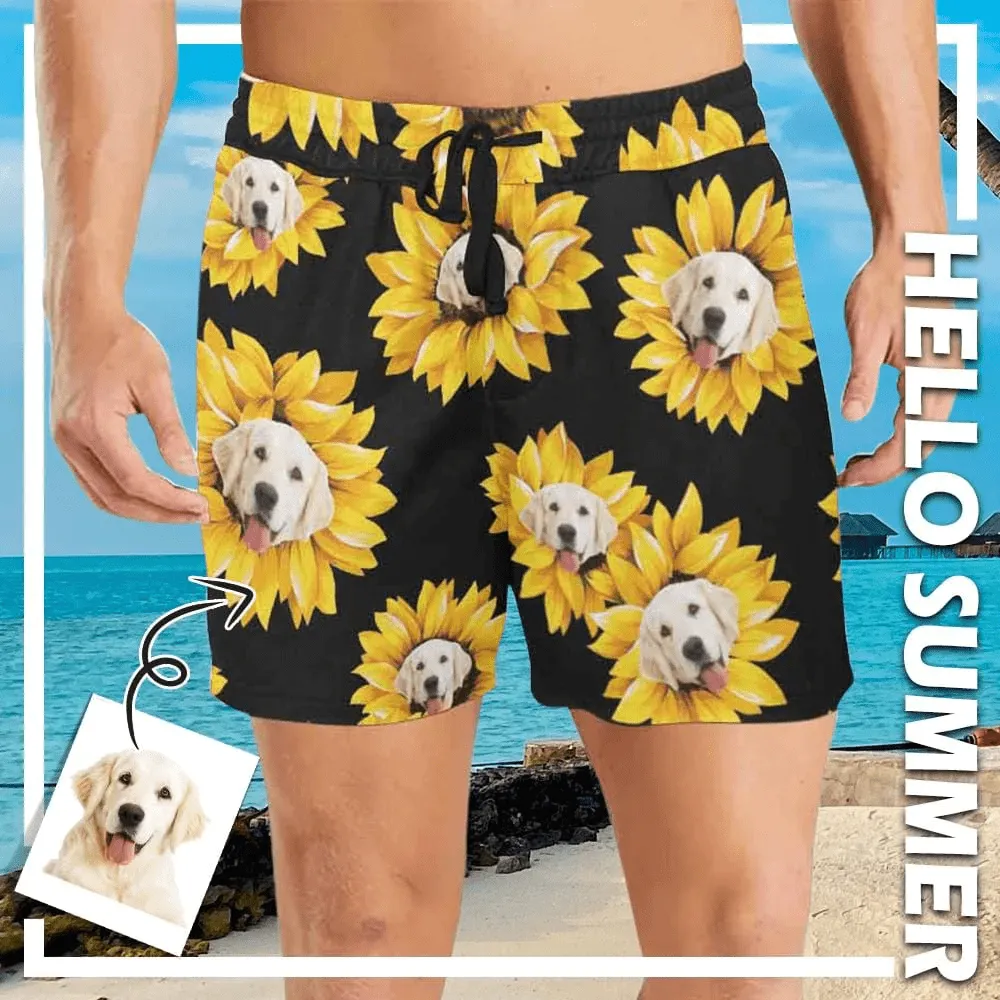 Custom Face Sunflowers Couple Matching Swimsuit Women's Triangle Bikini Bathing Suit Men's Swim Shorts