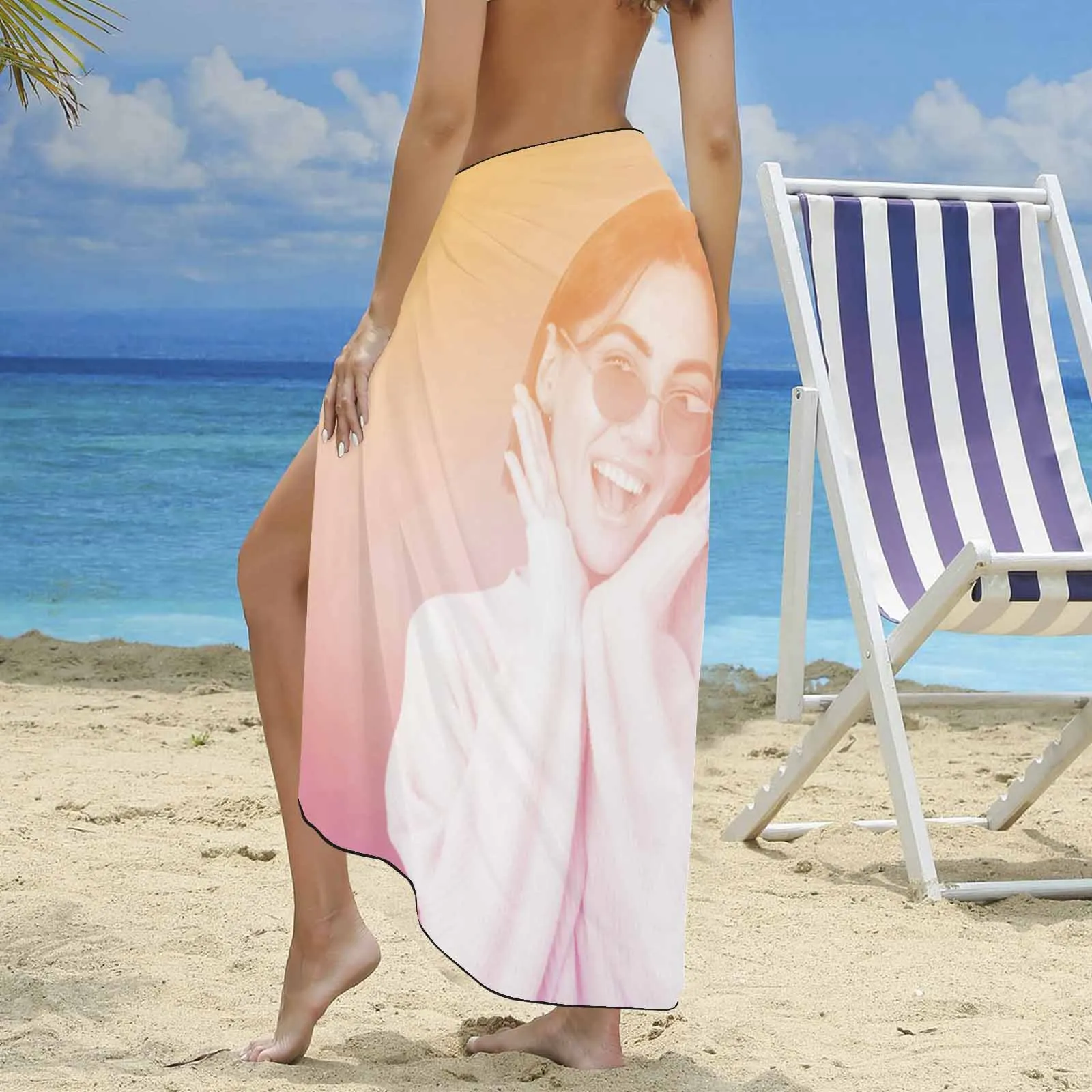 Custom Your Photo Gradient Long Sarongs Beach Wrap Personalized Bikini Cover Up