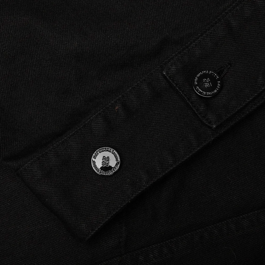 Denim Jacket with Leather Patch - Black