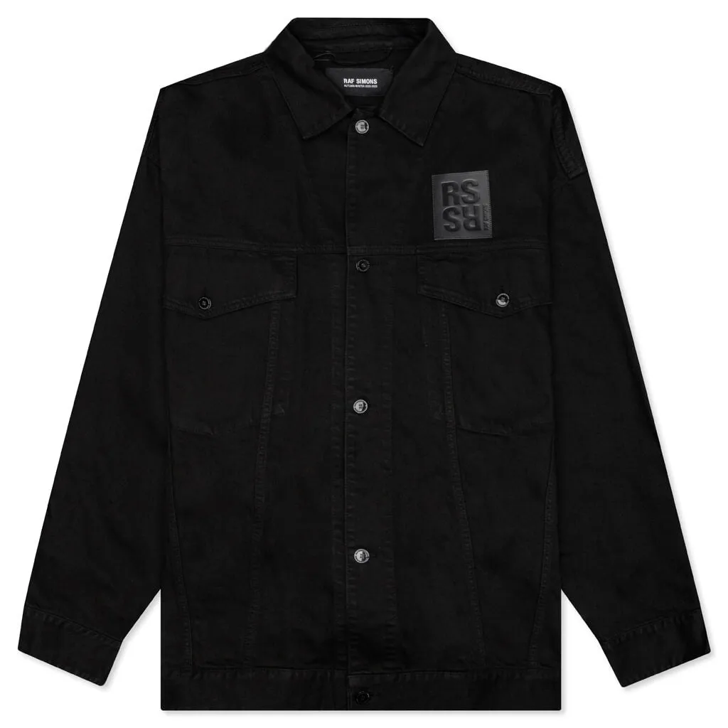 Denim Jacket with Leather Patch - Black