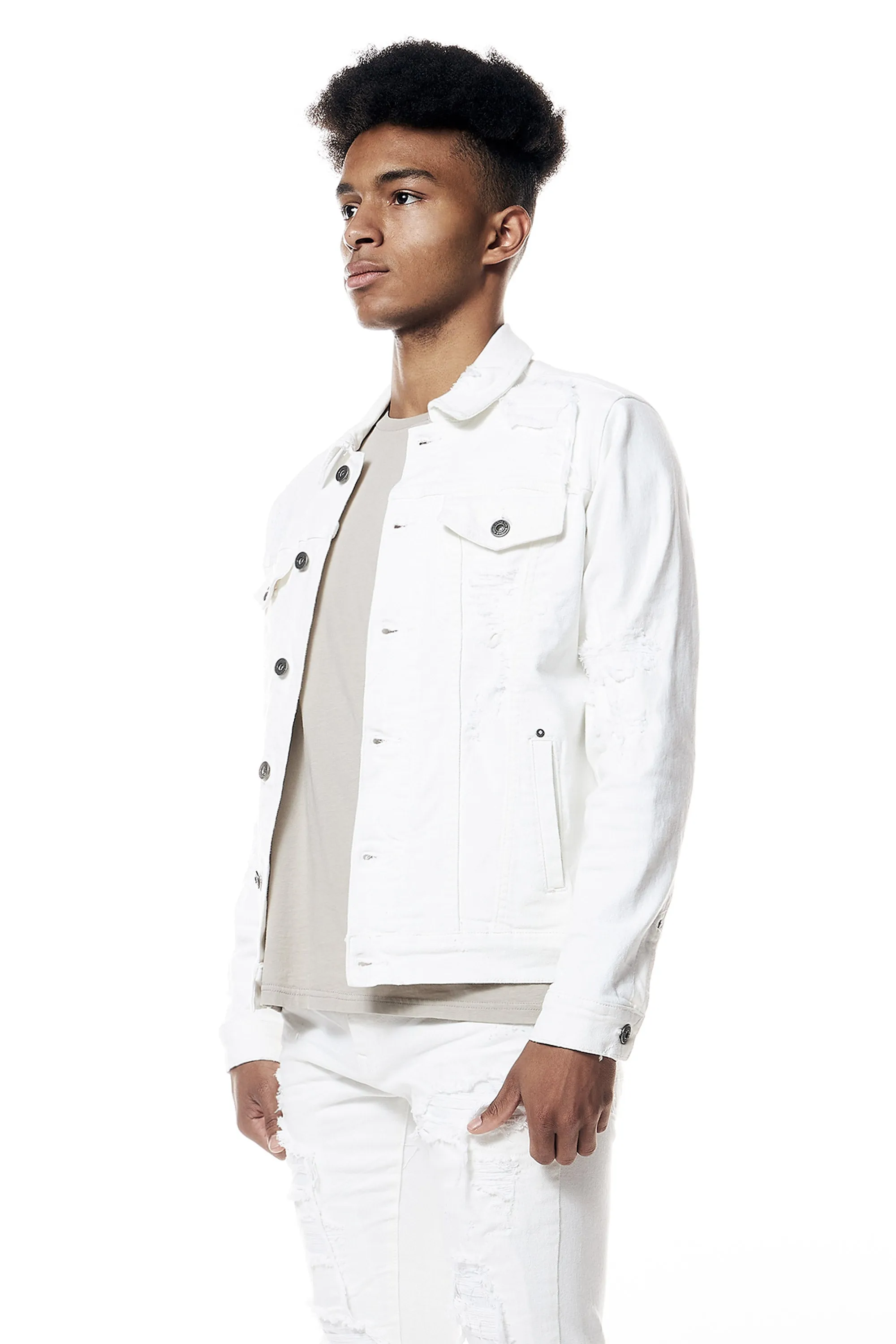 Distressed Rip & Repair Jean Jacket - White