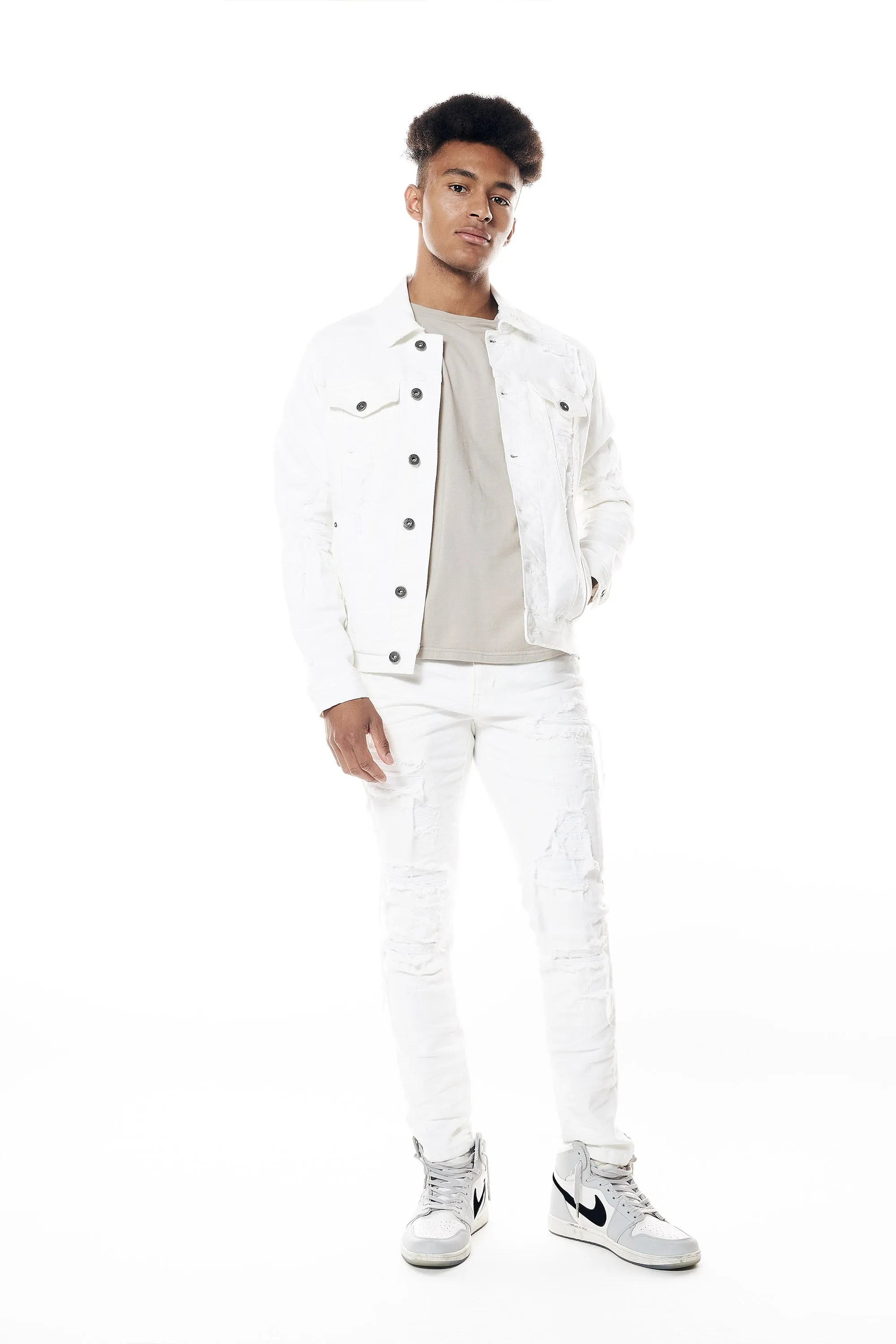 Distressed Rip & Repair Jean Jacket - White