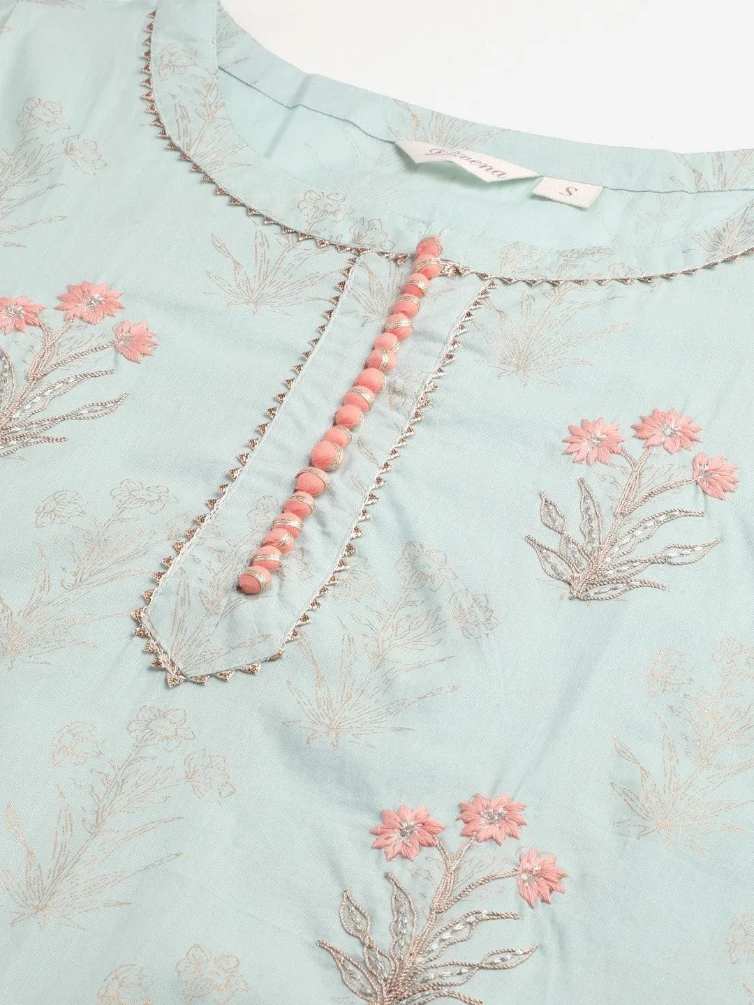 Divena  Sea Green & Peach Cotton Kurta Sharara Set